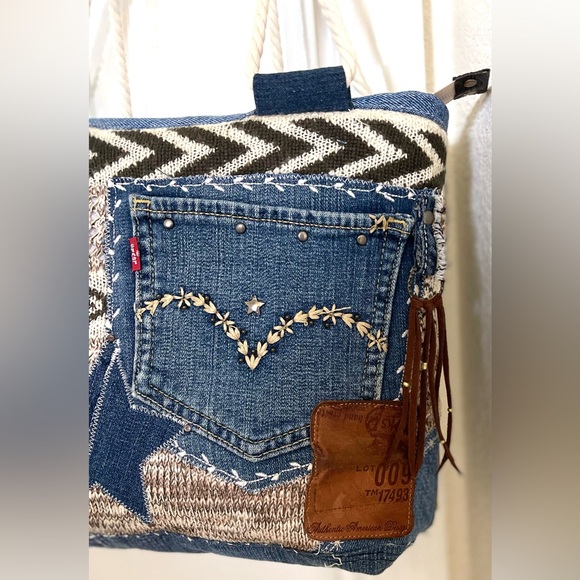 Denim & Knit Sweater-Upcycled Bag | Eco-Friendly, Handmade, One-of-a-Kind - Picture 6 of 16